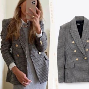 NWT ZARA Woman Double-breasted Houndstooth Blazer